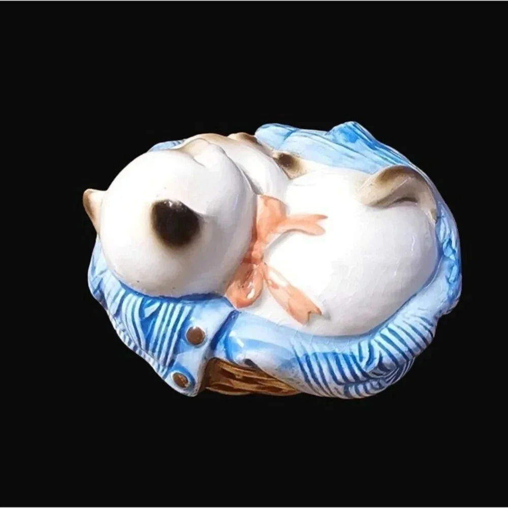 Vtg 1983 AVON Ceramic Potpourri Pomander Sleeping Kitten In Basket Made in Japan - Picture 2 of 13